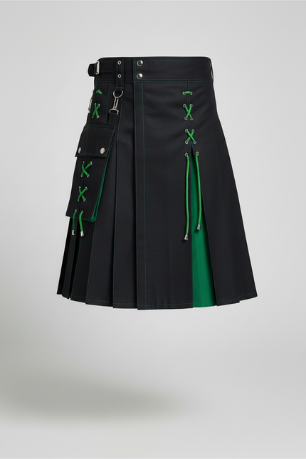 Jupe Homme Noire Et Verte Plissée Décontractée