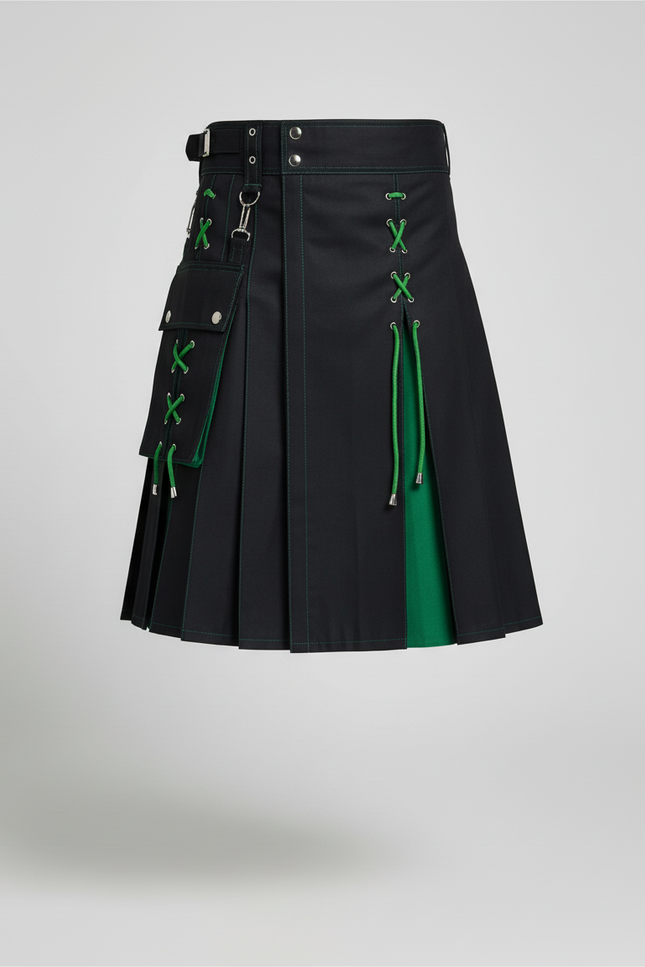 Jupe Homme Noire Et Verte Plissée Décontractée