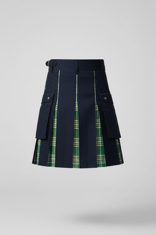 Jupe Homme Bleue Marine À Carreaux Plissée