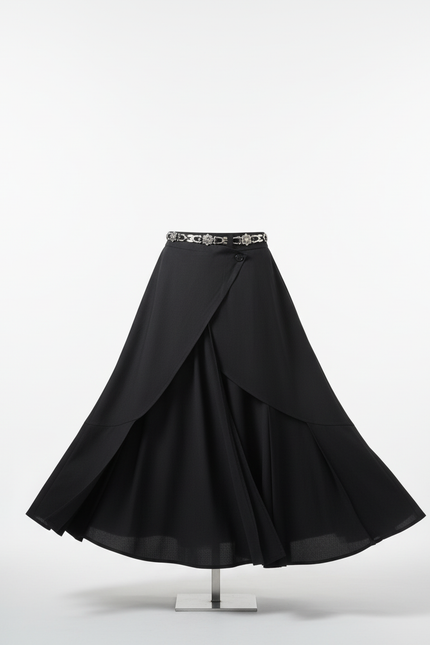 Jupe Homme Noire Asymétrique Fluide Graphique