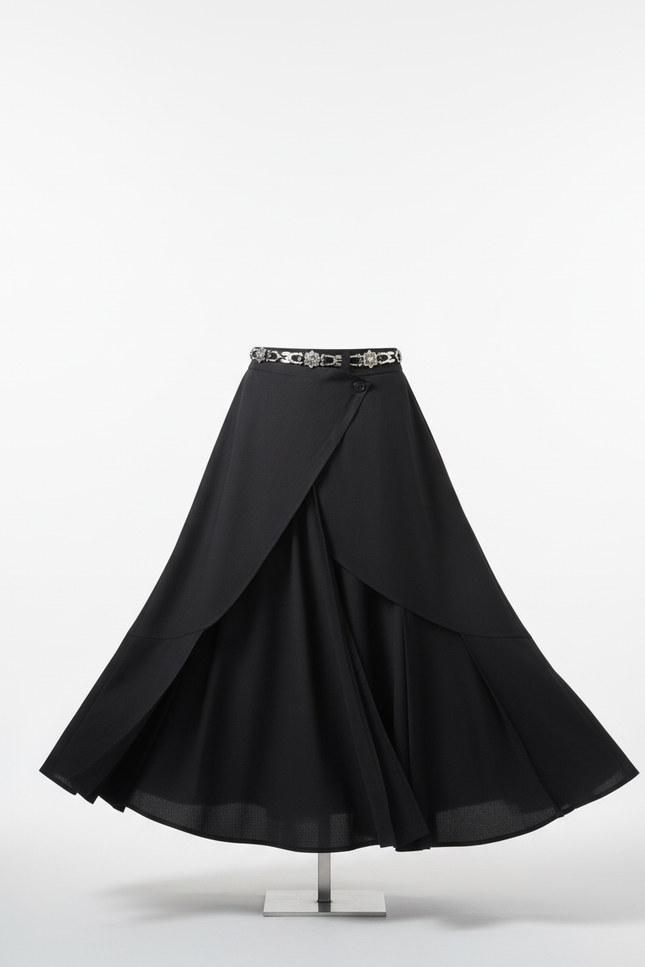 Jupe Homme Noire Asymétrique Fluide Graphique