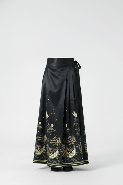 Jupe Homme Noire Motifs Chinois Fluide