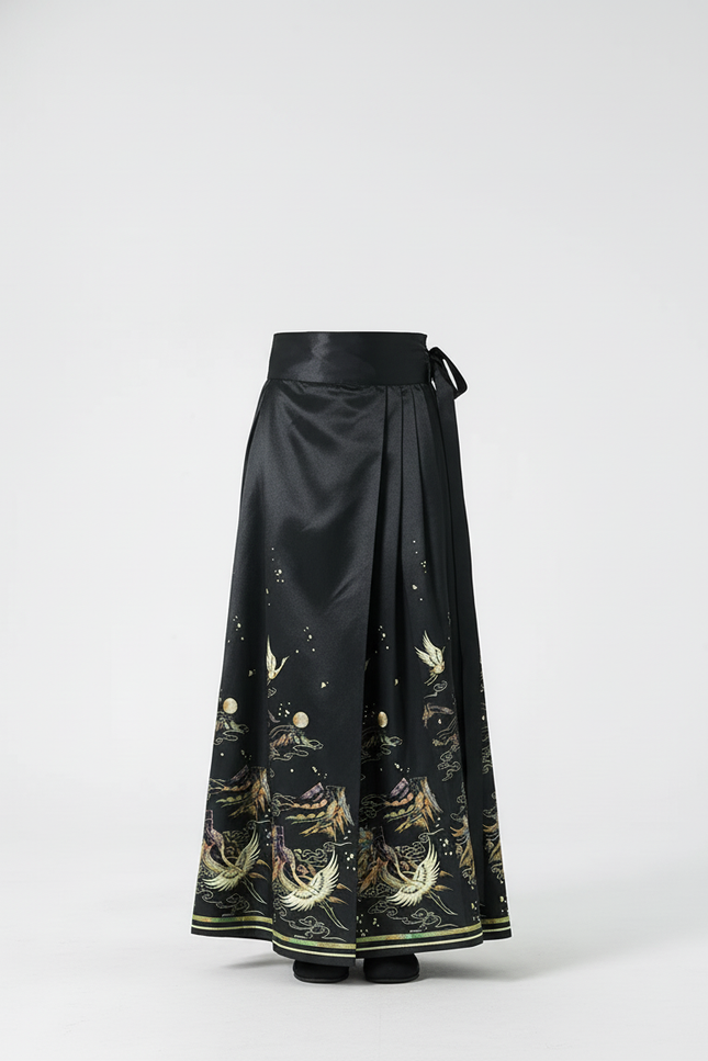 Jupe Homme Noire Motifs Chinois Fluide