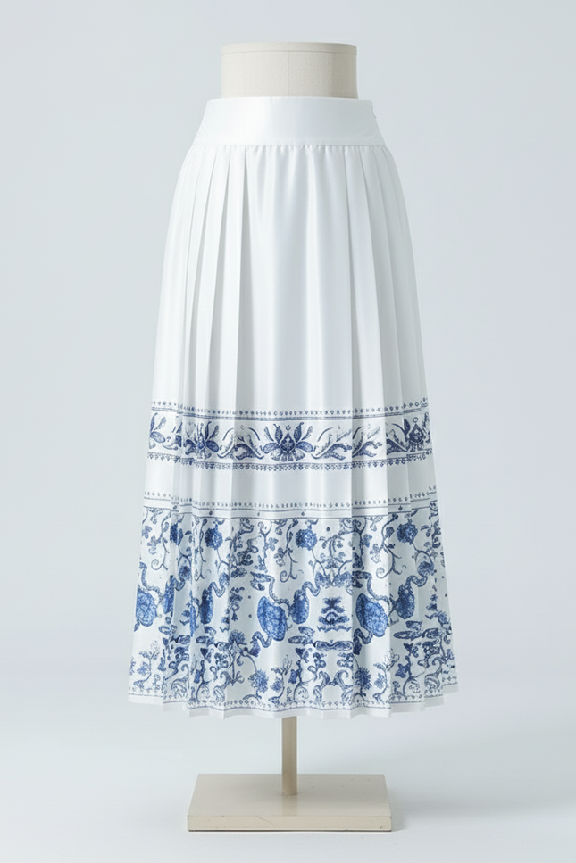 Jupe Homme Blanche Motif Chinois Plissée