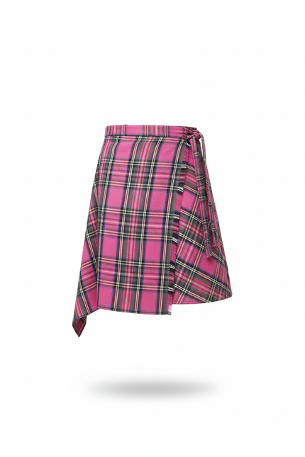 Jupe Homme Rose Écossais Asymétrique Décontractée
