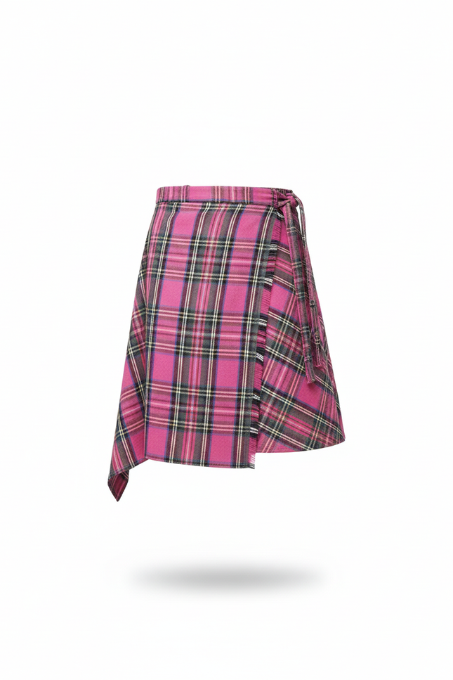 Jupe Homme Rose Écossais Asymétrique Décontractée