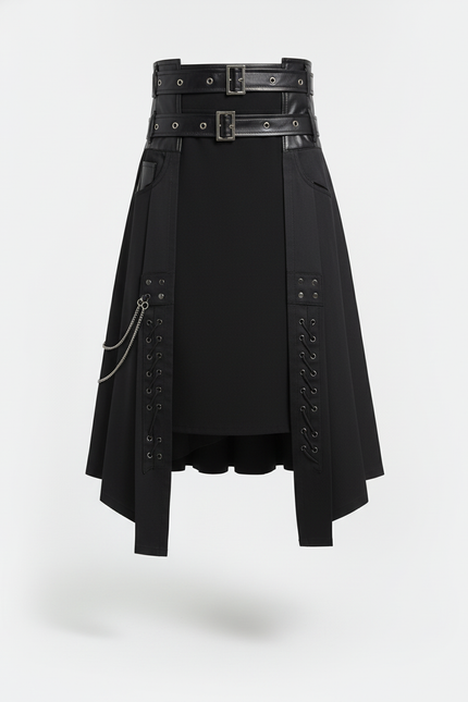 Jupe Homme Noir Asymétrique Plissée