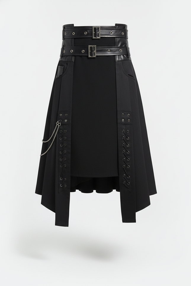 Jupe Homme Noir Asymétrique Plissée