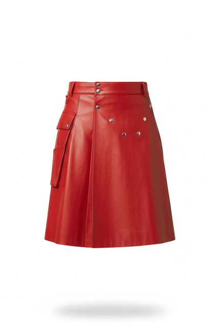 Jupe Homme Rouge Similicuir Plissée