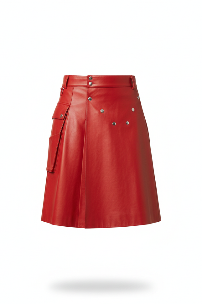 Jupe Homme Rouge Similicuir Plissée