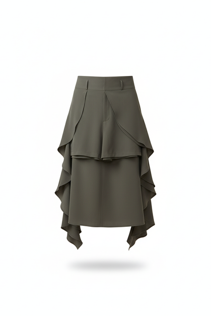 Jupe Homme Vert Olive Asymétrique Fluide