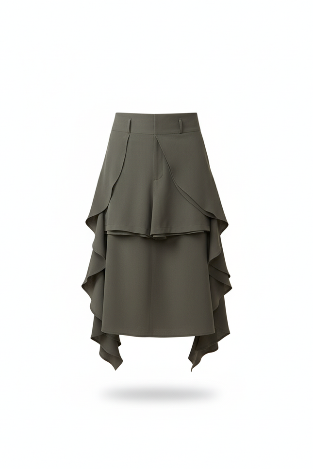 Jupe Homme Vert Olive Asymétrique Fluide